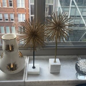 Set of 2 Marble Gold Starburst Statues